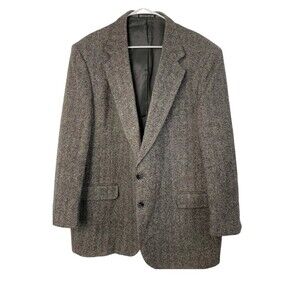 Town Craft Men's Tweed Sport Coat Blazer Black Wool Herringbone Size 52L
